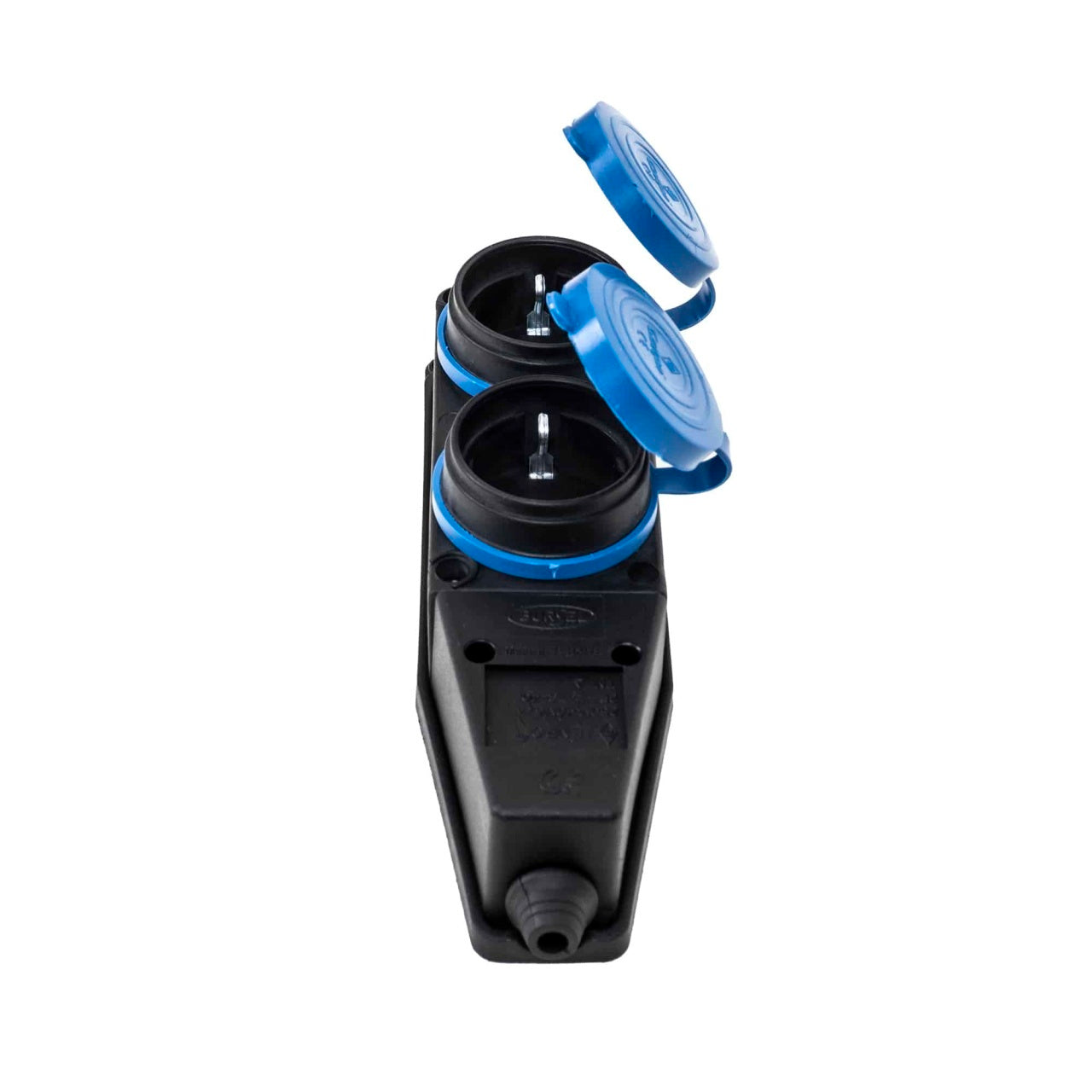 Prelungitor cauciucat exterior cu 2 lacasuri, 16A, fara cablu, negru