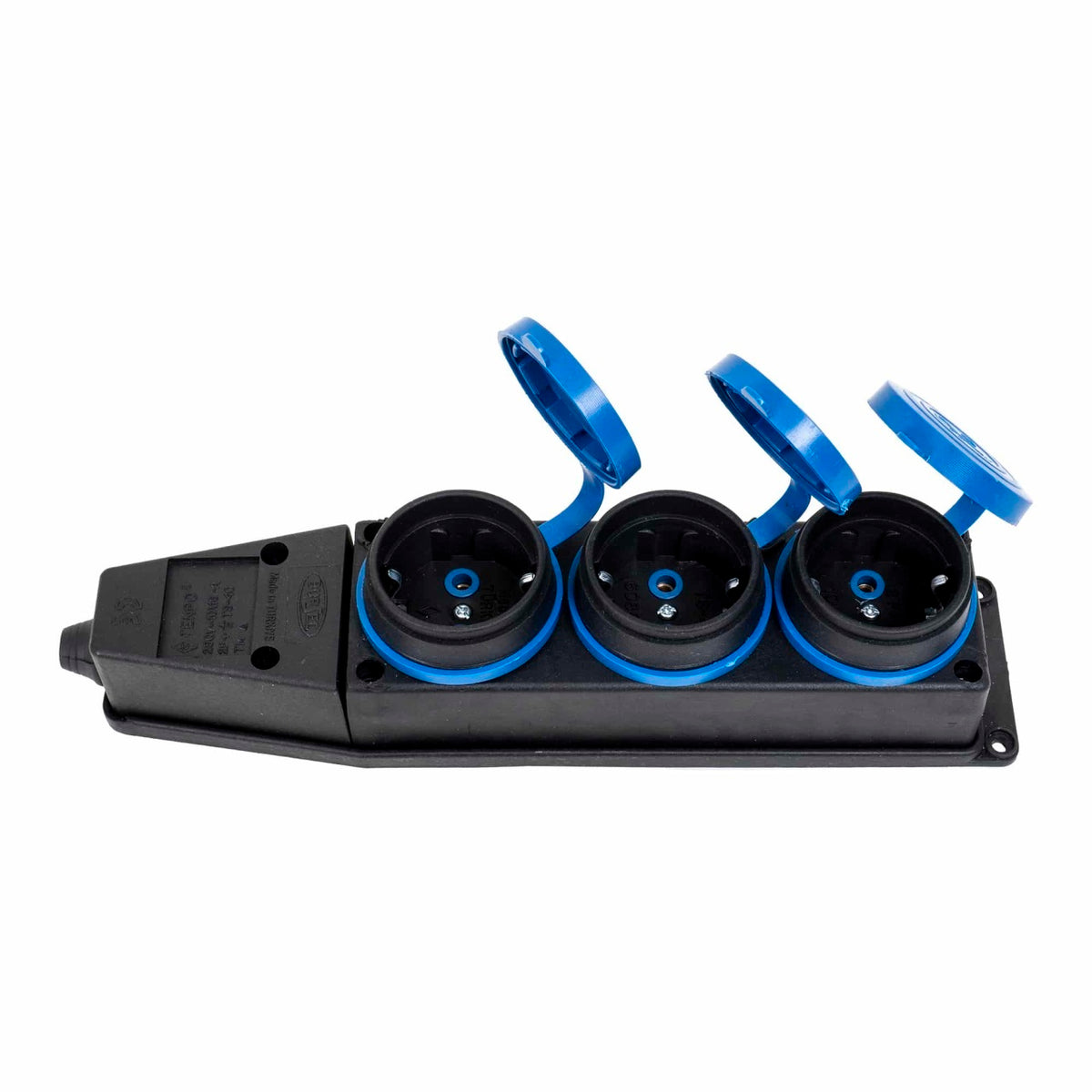 Prelungitor cauciucat exterior cu 3 lacasuri, 16A, fara cablu, negru
