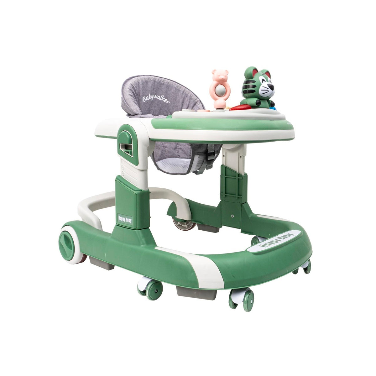 Premergator cu 6 roti silentioase, sezut reglabil, pliere usoara, verde, 6 luni+