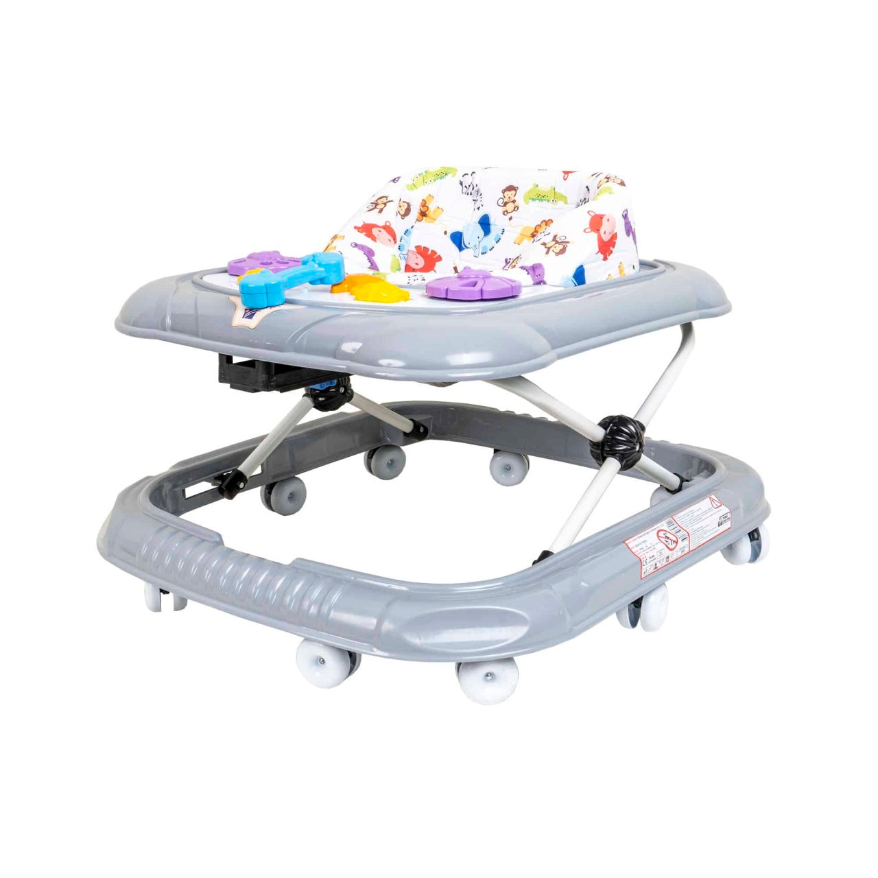 Premergator pentru copii 6 luni+, scaun reglabil, 10 roti 360°, gri