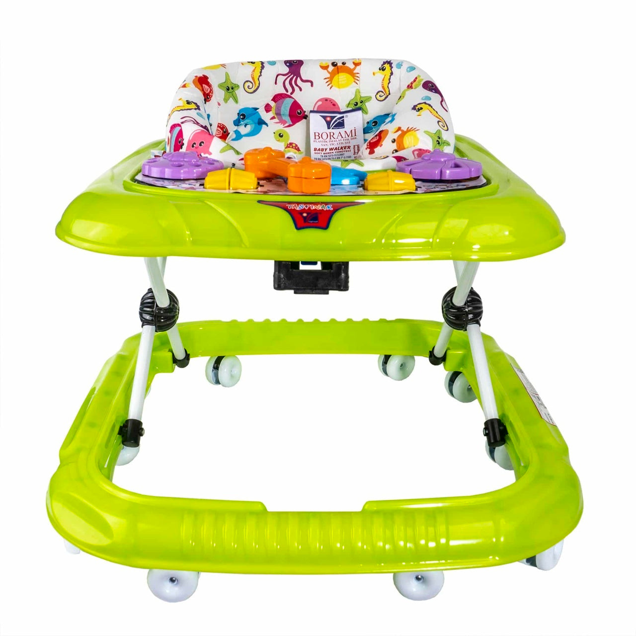 Premergator pentru copii cu scaun reglabil si roti pivotante, vernil