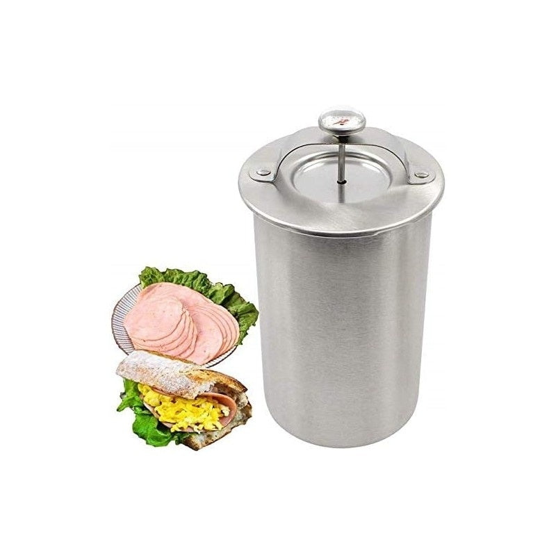 Presa pentru sunca de casa, cu termomentru, din inox, cilindrica, cu capac, capacitate 1.3L, argintiu