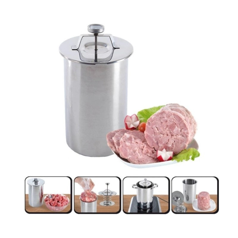 Presa pentru sunca de casa, cu termomentru, din inox, cilindrica, cu capac, capacitate 1.3L, argintiu