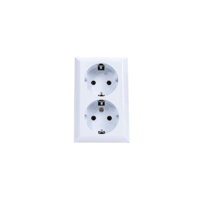 Priza dubla 16A 250V, culoare alba, dimensiuni compacte 100x65x40 mm