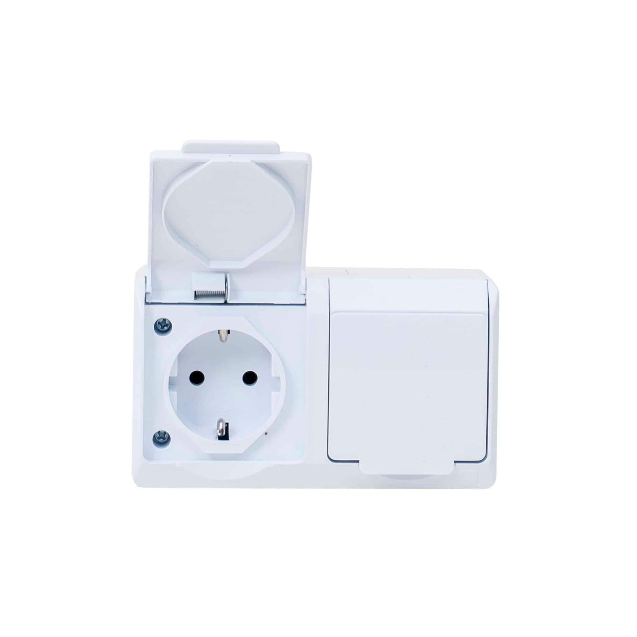 Priza dubla alba cu capac, 16A/250V, grad de protectie IP44