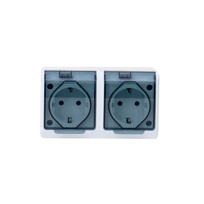 Priza dubla cu capac transparent, 16A/250V, IP44, rezistenta la apa