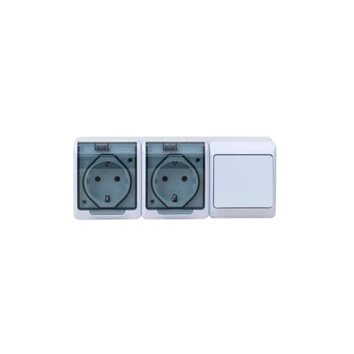 Priza dubla cu capac transparent si intrerupator 16A/250V, IP44, alb