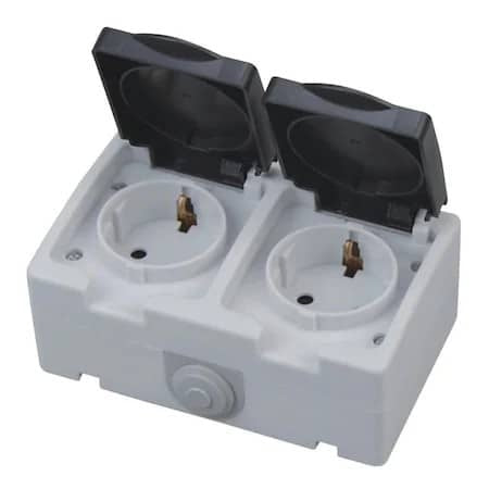 Priza dubla de exterior aplicata, 16A, 250V, IP54, culoare gri