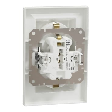 Priza dubla incastrata 16A, 230V, alb, montaj pe perete, Schuko