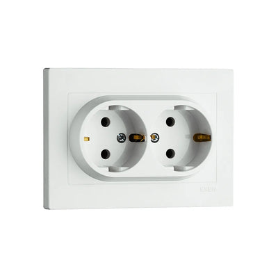 Priza dubla incastrata 16A 250V Schuko, culoare alba