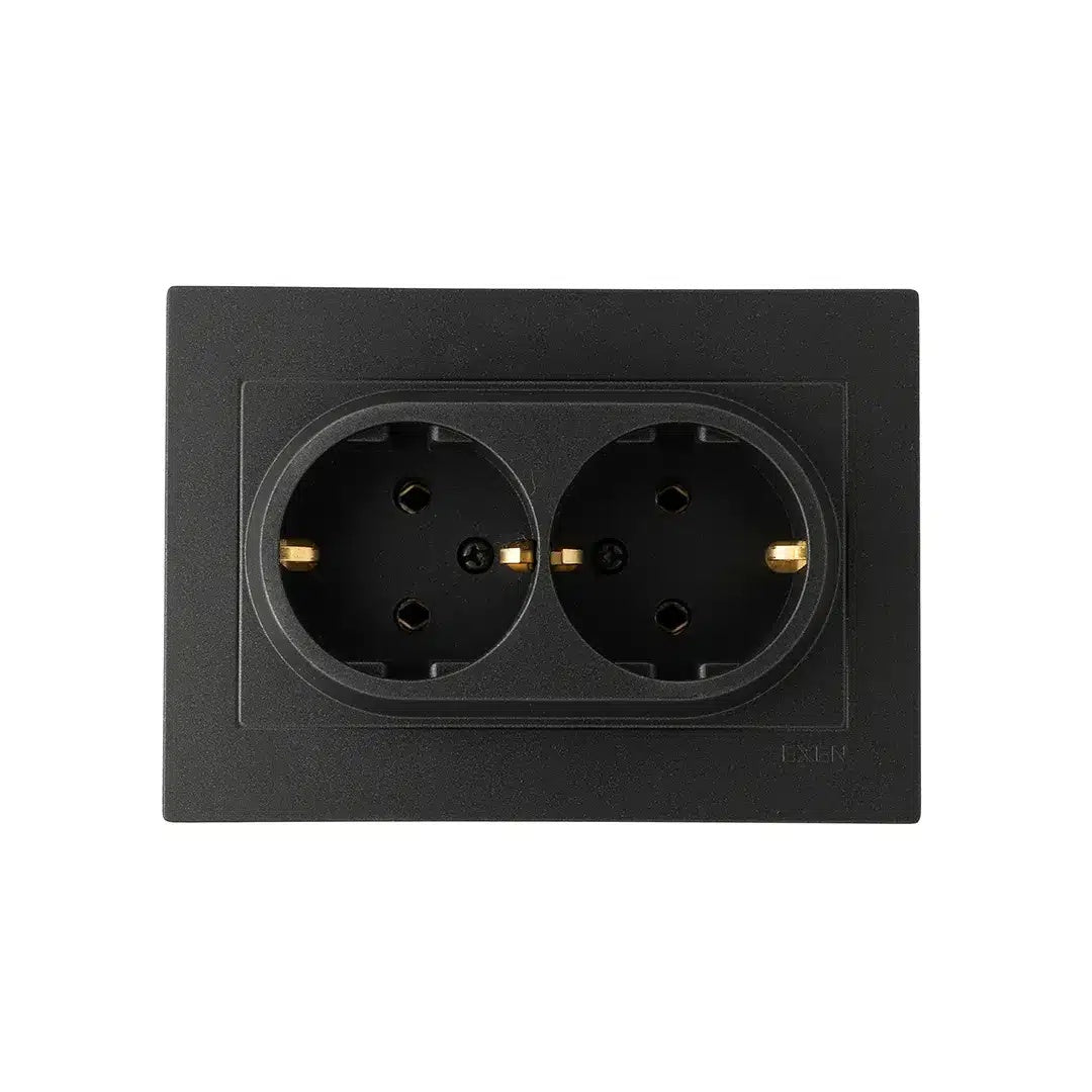 Priza dubla incastrata 16A 250V Schuko neagra, dimensiuni 12x8.5 cm