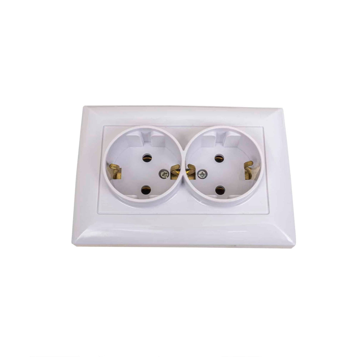 Priza dubla SCHUKO 16A 250V, culoare alb, dimensiuni 117x80x40 mm