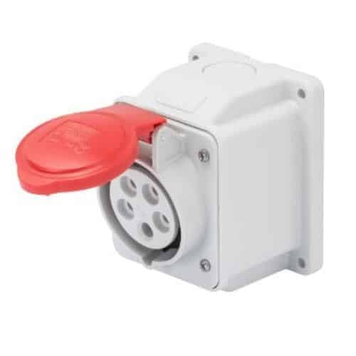 Priza fixa industriala IP44 16A 400V 3P+N+T 6h, carcasa rosie, rezistenta la impact