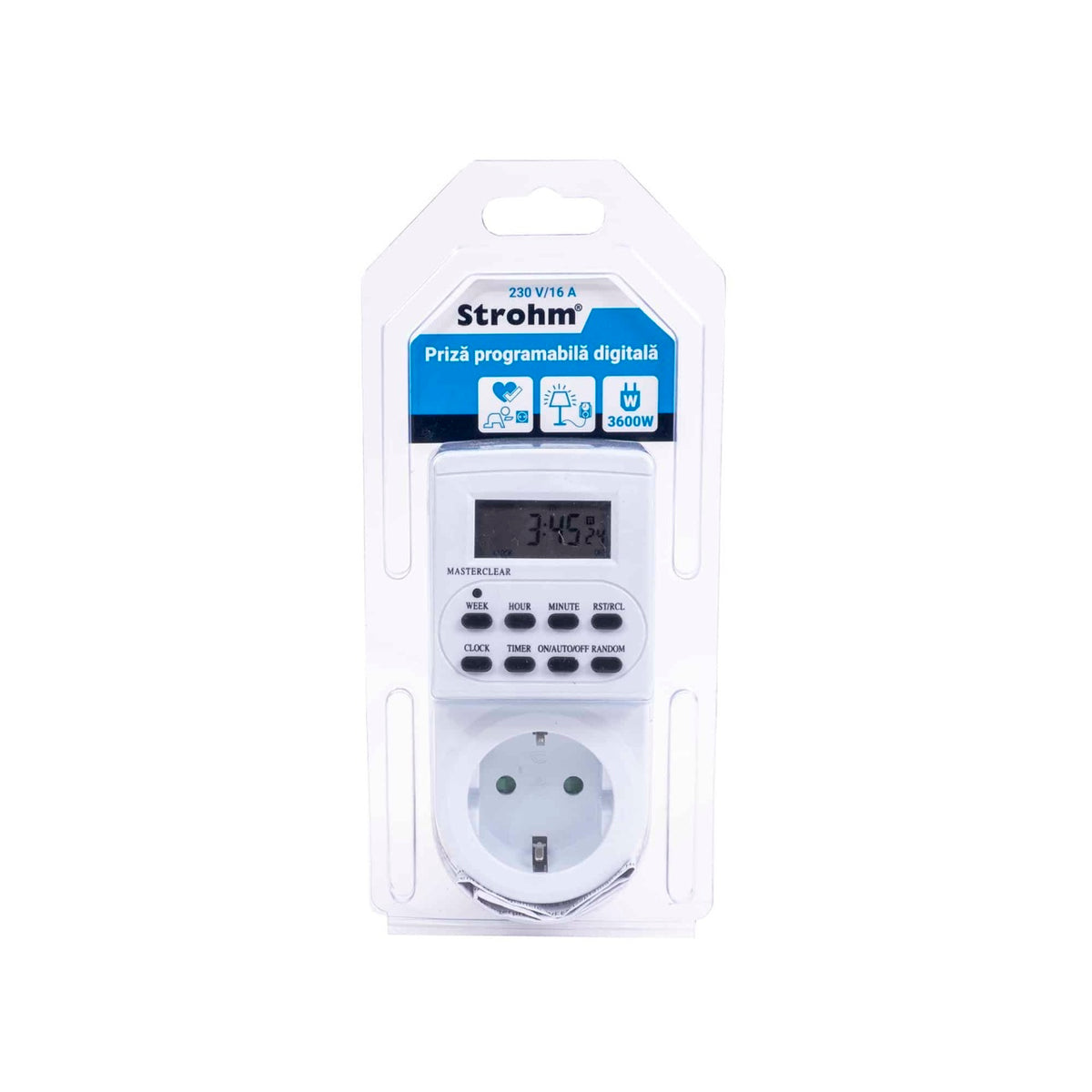 Priza programabila digitala 3600W, 24H/7-16A, temporizator 1 minut, alba