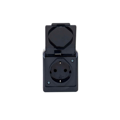 Priza simpla cu capac negru, 16A/250V, grad de protectie IP44