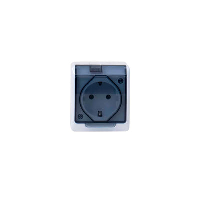 Priza simpla cu capac transparent, 16A/250V, IP44, alb