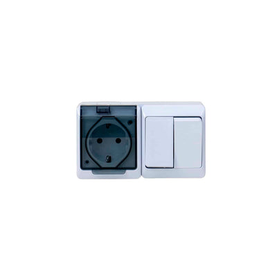 Priza simpla cu capac transparent si intrerupator dublu 16A/250V, IP44