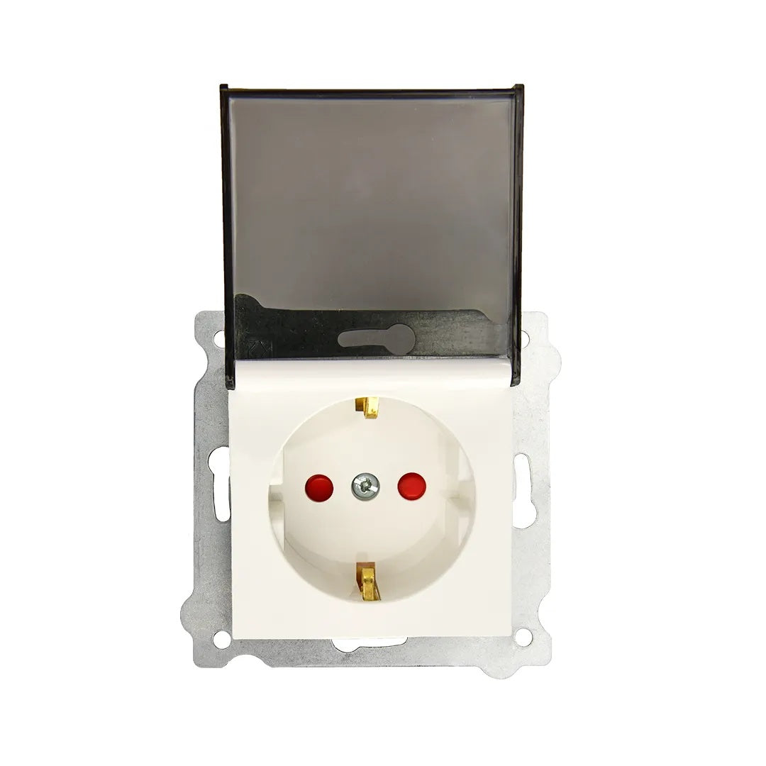 Priza simpla incastrata cu capac, 16A 250V, SCHUKO, culoare alba