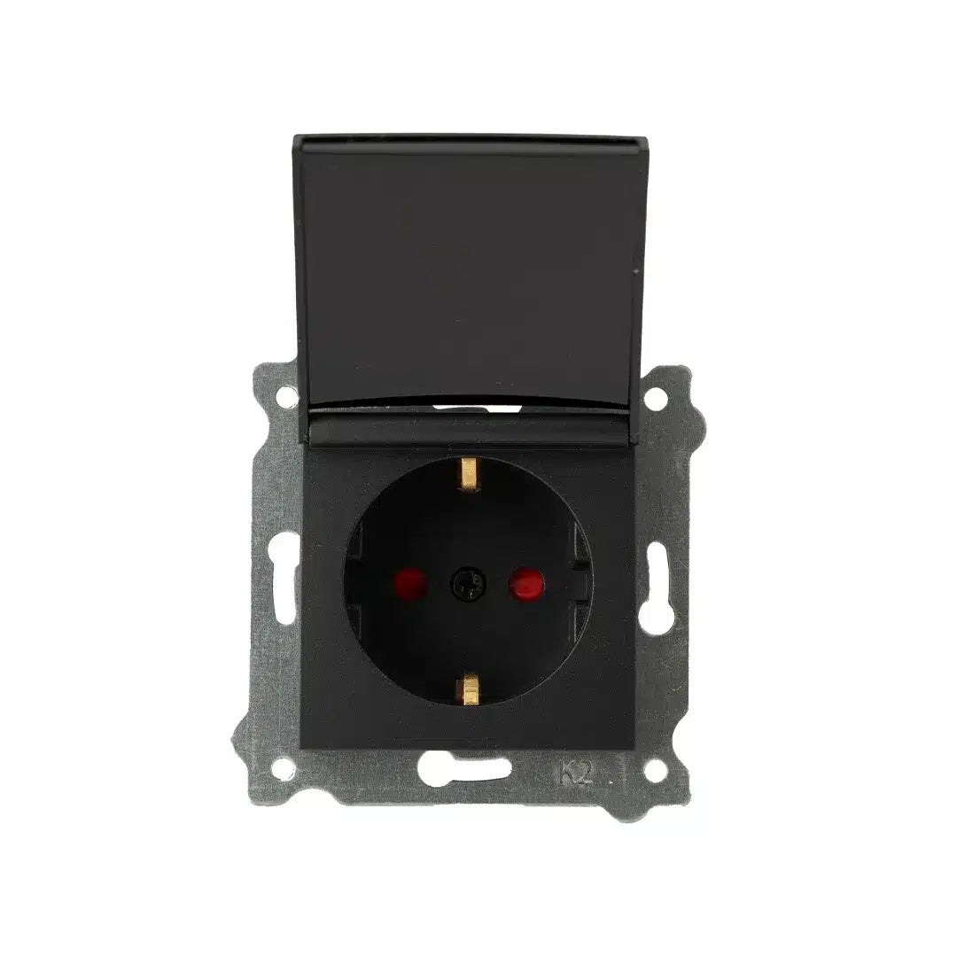 Priza simpla incastrata cu capac, 16A 250V, SCHUKO negru
