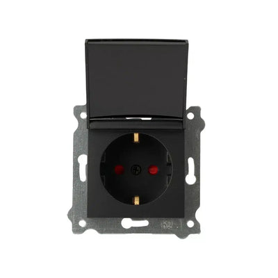 Priza simpla incastrata cu capac, 16A 250V, SCHUKO negru