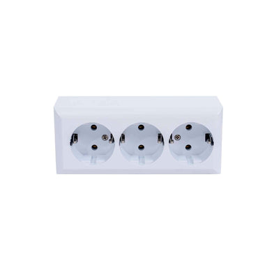 Priza tripla 16A, 250V, dimensiuni 150x65x40 mm, culoare alb