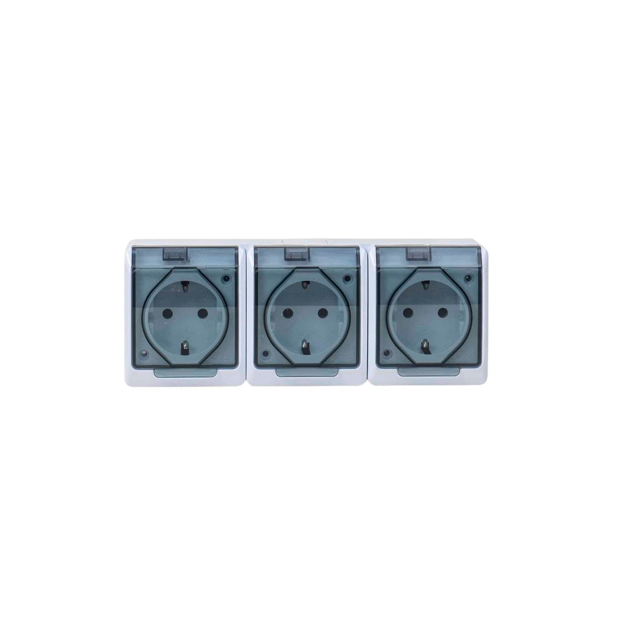 Priza tripla cu capac transparent, 16A/250V, IP44, alba
