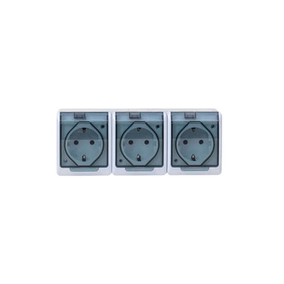Priza tripla cu capac transparent, 16A/250V, IP44, alba