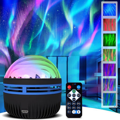 Proiector Aurora 2-in-1, lumini nordice si valuri oceanice, 14 culori