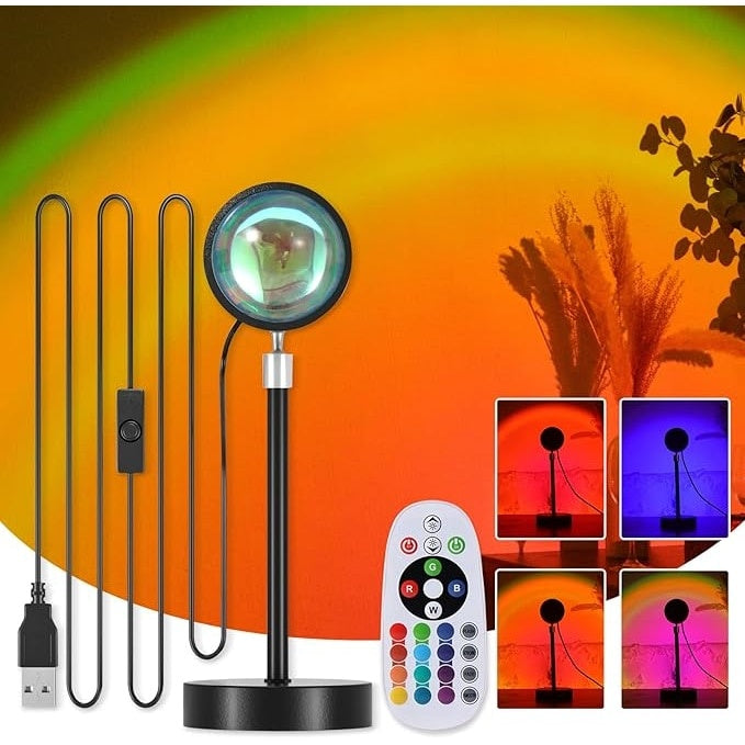 Proiector cu lampa, efect de apus de soare, cu 16 culori si 4 moduri de iluminare, cu aplicatie si telecomanda, control de la distanta, multicolor