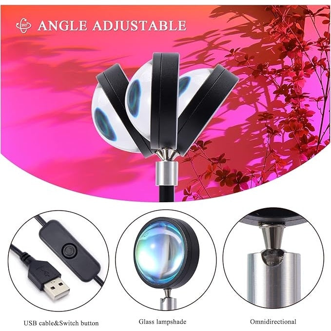 Proiector cu lampa, efect de apus de soare, cu 16 culori si 4 moduri de iluminare, cu aplicatie si telecomanda, control de la distanta, multicolor