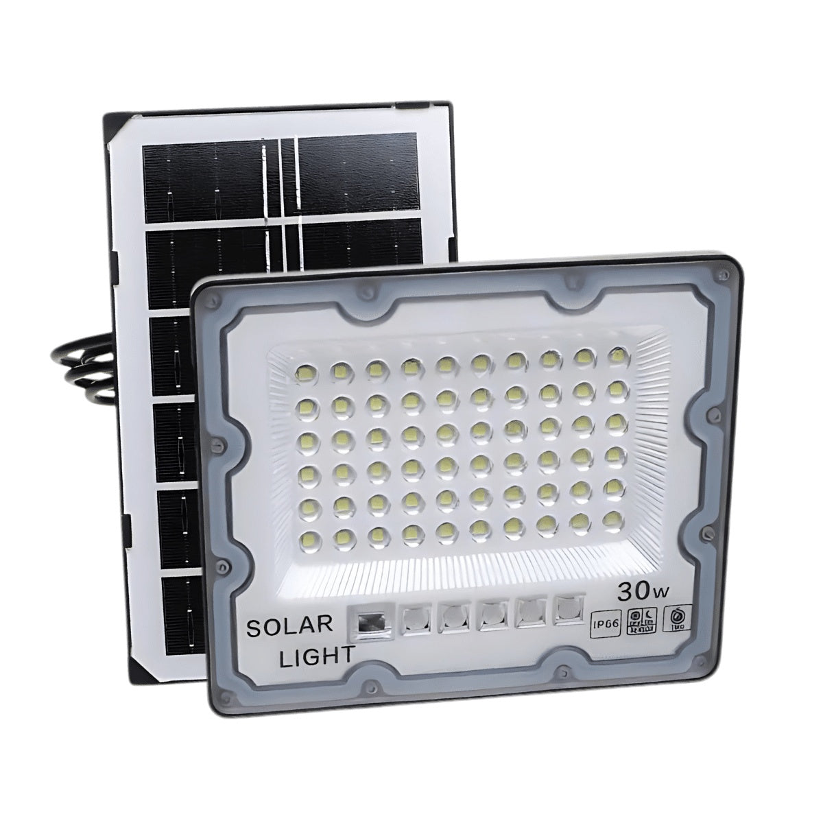 Proiector cu panou solar 30W, doua corpuri iluminat, rezistent pentru exterior