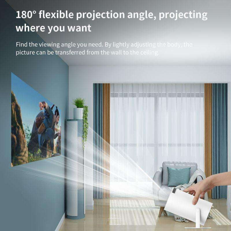Proiector inteligent portabil HY300, unghi de proiectie reglabil, 1080p, Alb