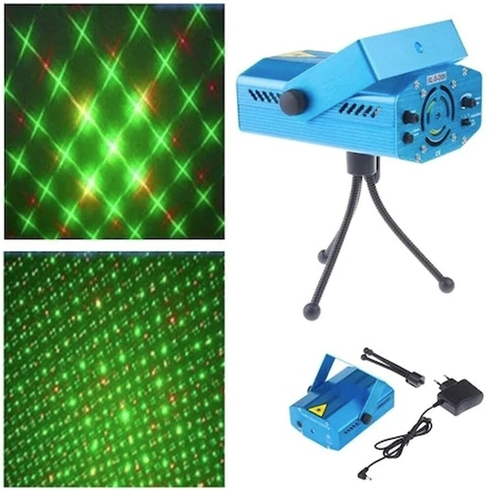 Proiector Laser eOptima® XY-HS-03, 6 proiectii, Mod Strobo, Ajustare Viteza, Joc Lumini Interior, Activare la Sunet, Albastru