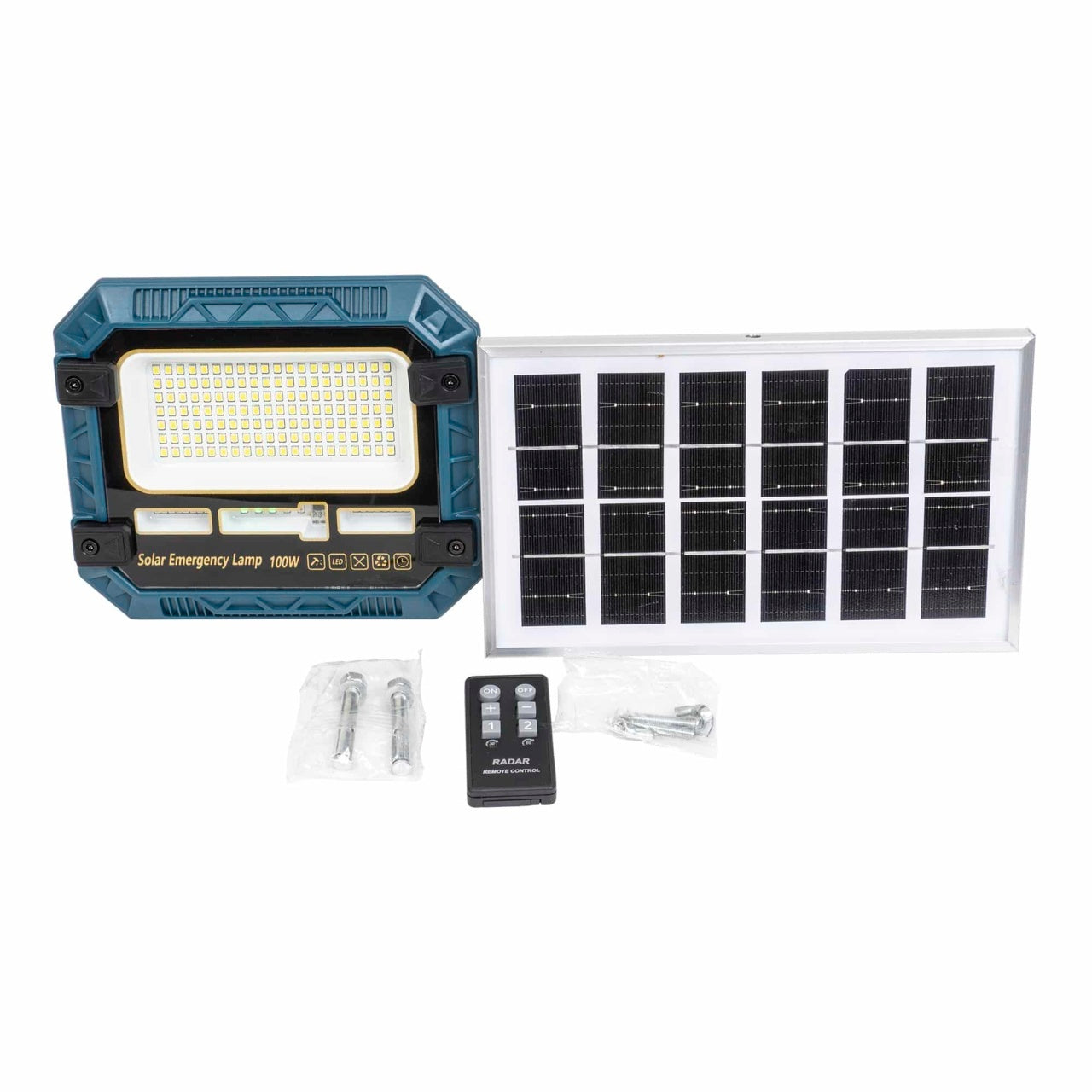 Proiector LED 100W cu incarcare solara si panou separat, telecomanda, IP66