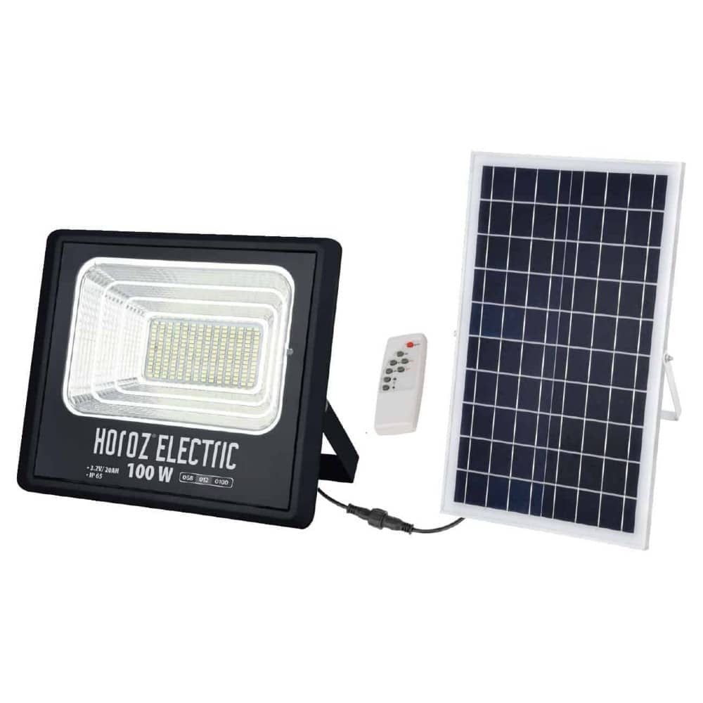 Proiector LED 100W cu panou solar, lumina 6400K, 1500 lm, IP65, telecomanda inclusa