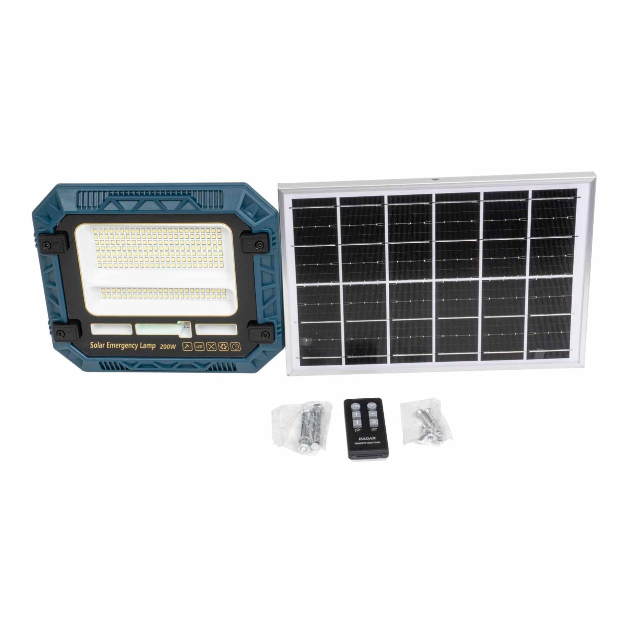 Proiector LED 200W cu incarcare solara, panou separat si telecomanda, IP66