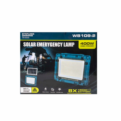 Proiector LED 400W cu incarcare solara si USB, panou incorporabil si detasabil