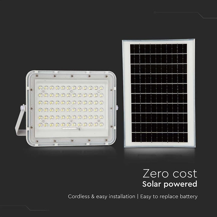 Proiector LED cu incarcare solara, 15W, 1200lm, lumina rece, 6400K, telecomanda, maner de transport, gri