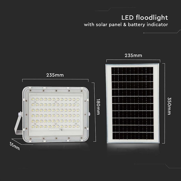 Proiector LED cu incarcare solara, 15W, 1200lm, lumina rece, 6400K, telecomanda, maner de transport, gri
