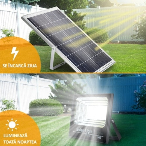 Proiector led FOXMAG24, cu panou solar si telecomanda, senzor de lumina, 300W