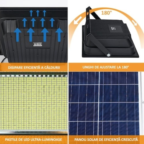 Proiector led FOXMAG24, cu panou solar si telecomanda, senzor de lumina, 300W