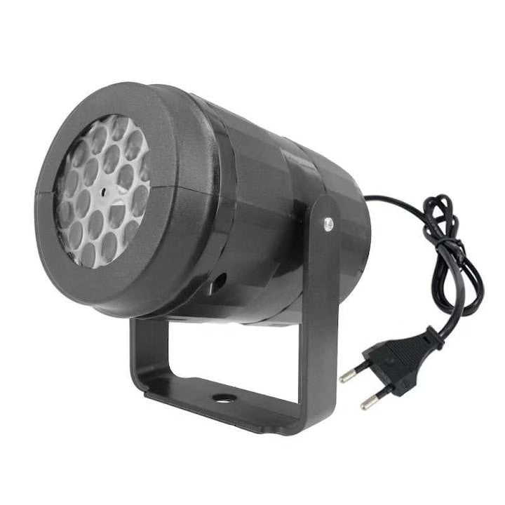 Proiector LED pentru Craciun, cu 16 jocuri de lumini si figurine, rezistent la apa si inghet, alimentare la retea, din ABS si metal, negru