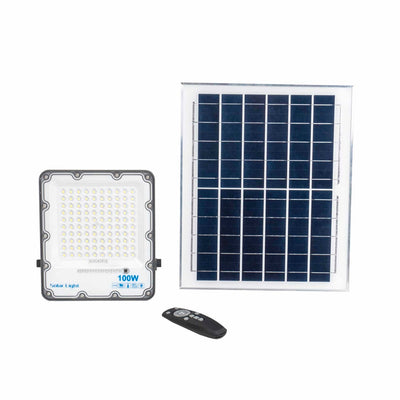 Proiector LED solar 100W cu panou separat si telecomanda, rezistent IP66