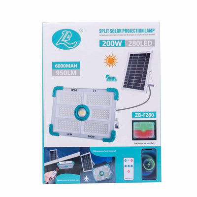 Proiector LED solar 200W cu 280 LED-uri, telecomanda, IP66, acumulator 6000mAh