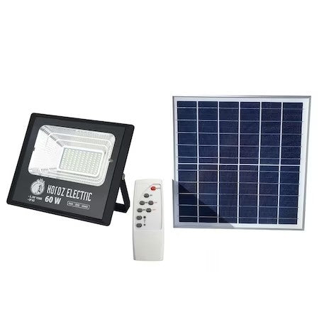 Proiector LED solar 60W, 1040lm, 6400K, IP65, cu telecomanda si panou 20W