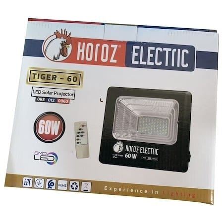 Proiector LED solar 60W, 1040lm, 6400K, IP65, cu telecomanda si panou 20W