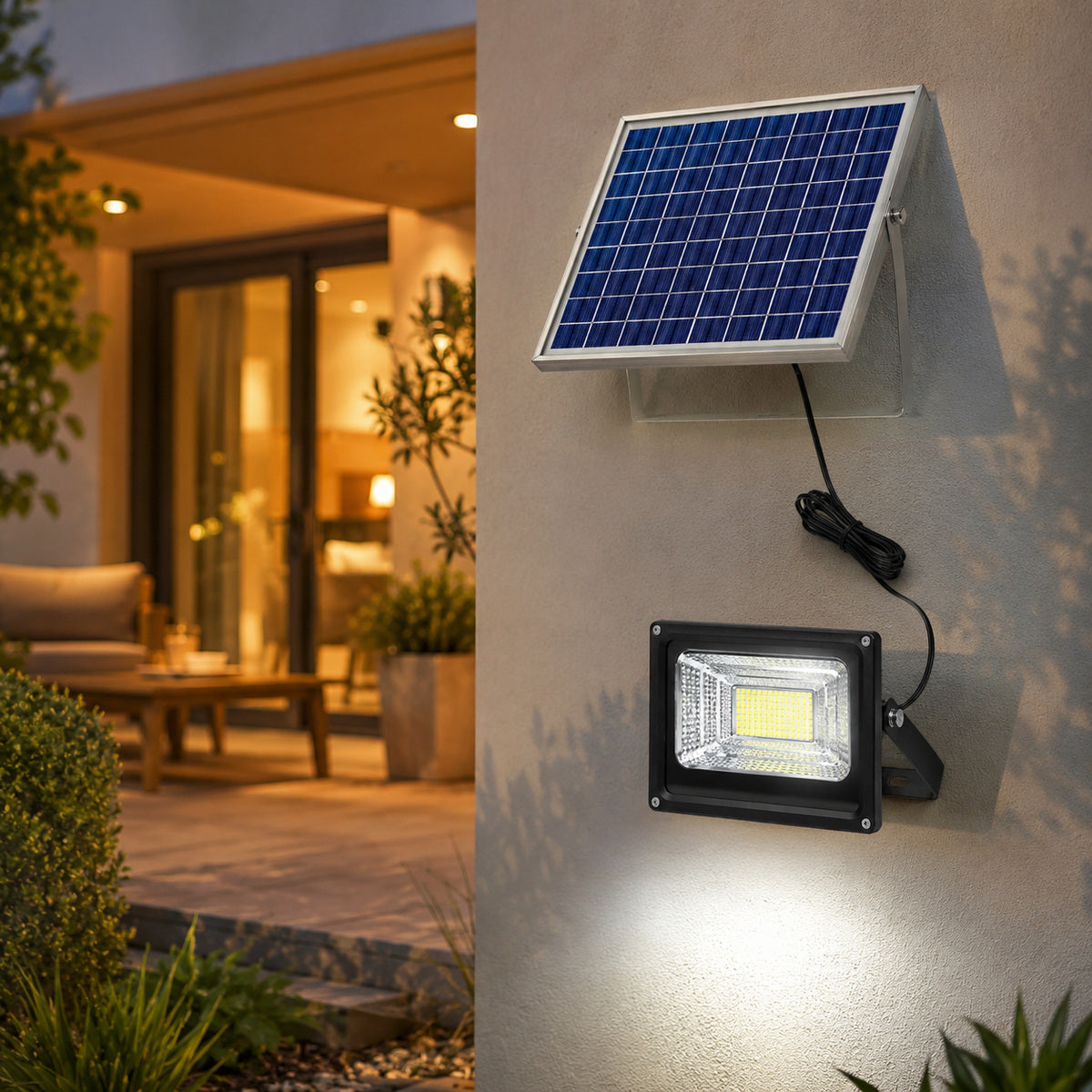 Proiector LED Solar pentru Exterior cu Panou Separat și Telecomandă, Negru – imagine comercială