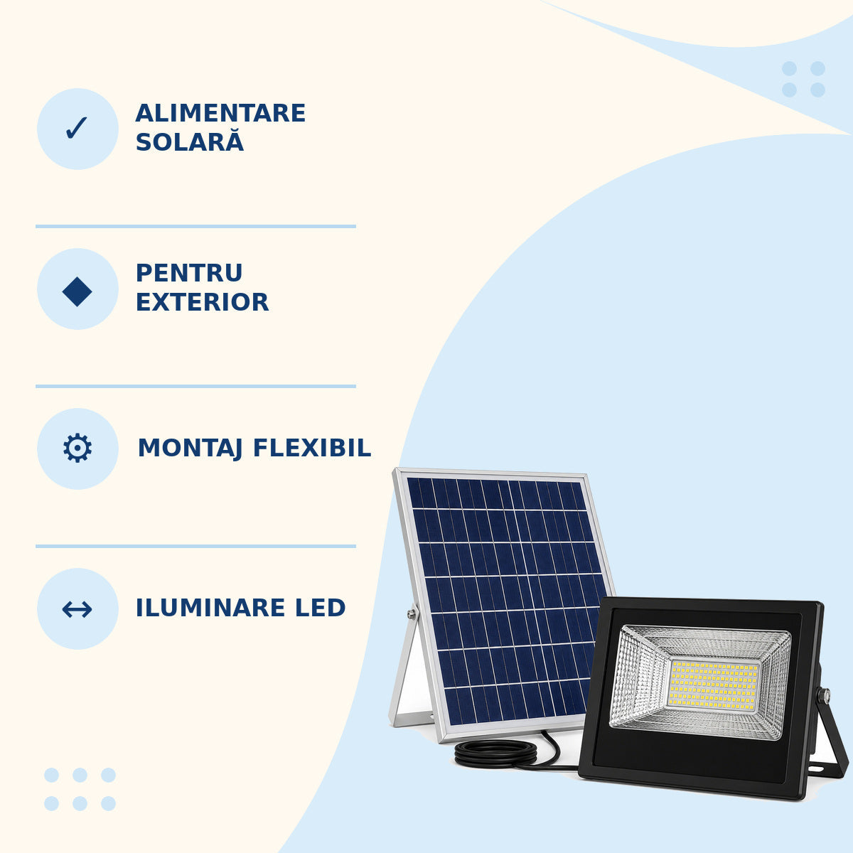 Proiector LED Solar Putere Mare cu Panou Separat și Telecomandă, Negru – imagine 3