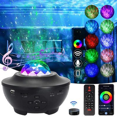 Proiector lumini LED Galaxie stele multicolore, FOXMAG24®, cu telecomanda, port USB si bluetooth pentru muzica, Negru