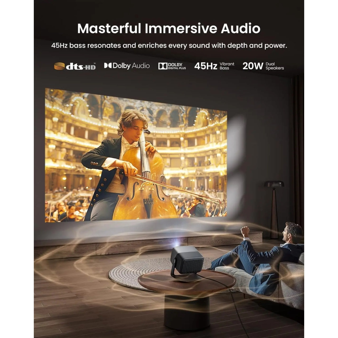 Proiector Portabil HD 4K – Focalizare Automata, Corectie Keystone, Suport Rotativ 180°, Wi-Fi, 1280x720P, 200 ANSI, Telecomanda, Multimedia/ Netflix, Youtube, hbo spotify/ Home Cinema & Exterior